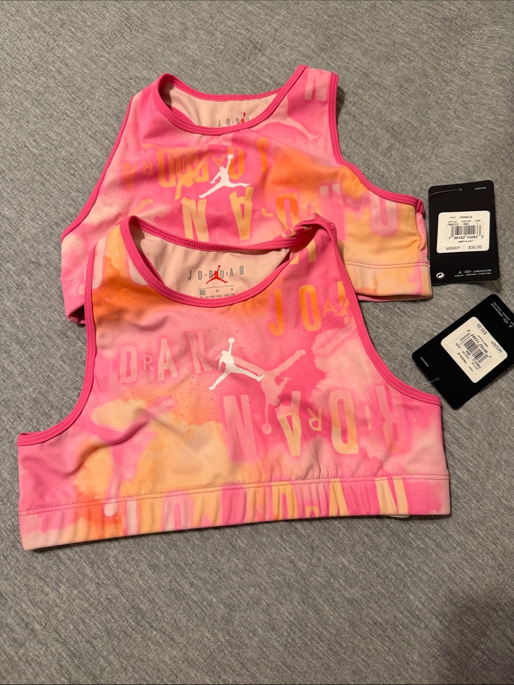 Nike Girls' Pink and Orange Tie-Dye Sports Crop Tank size large set of 2